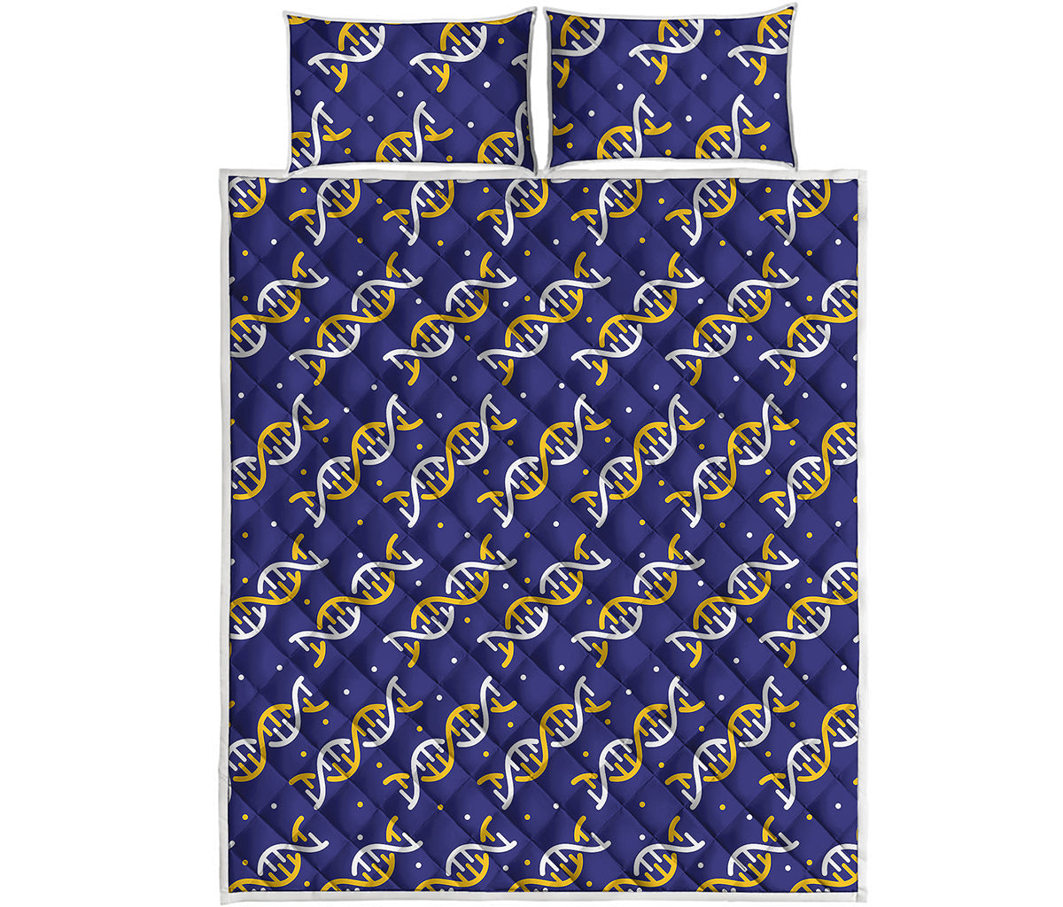 White And Yellow DNA Pattern Print Quilt Bed Set