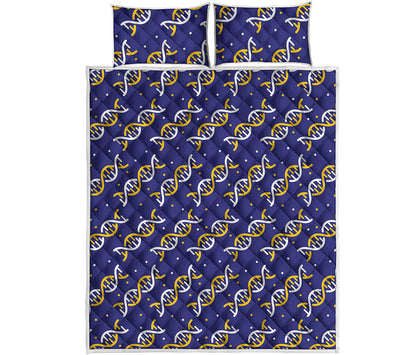 White And Yellow DNA Pattern Print Quilt Bed Set
