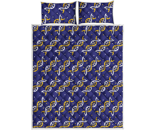 White And Yellow DNA Pattern Print Quilt Bed Set