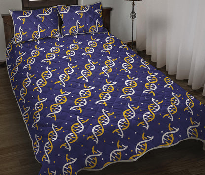 White And Yellow DNA Pattern Print Quilt Bed Set