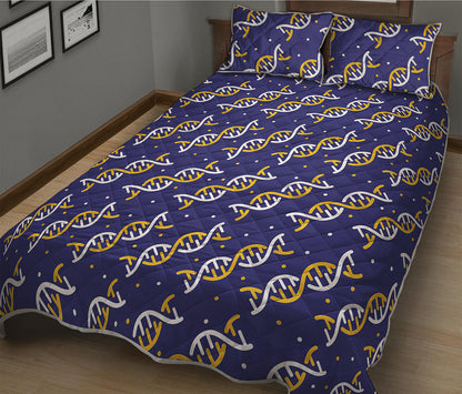 White And Yellow DNA Pattern Print Quilt Bed Set