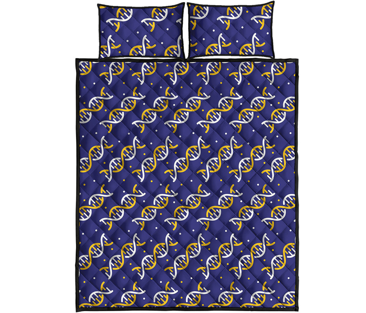 White And Yellow DNA Pattern Print Quilt Bed Set