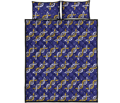 White And Yellow DNA Pattern Print Quilt Bed Set