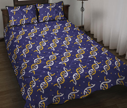 White And Yellow DNA Pattern Print Quilt Bed Set