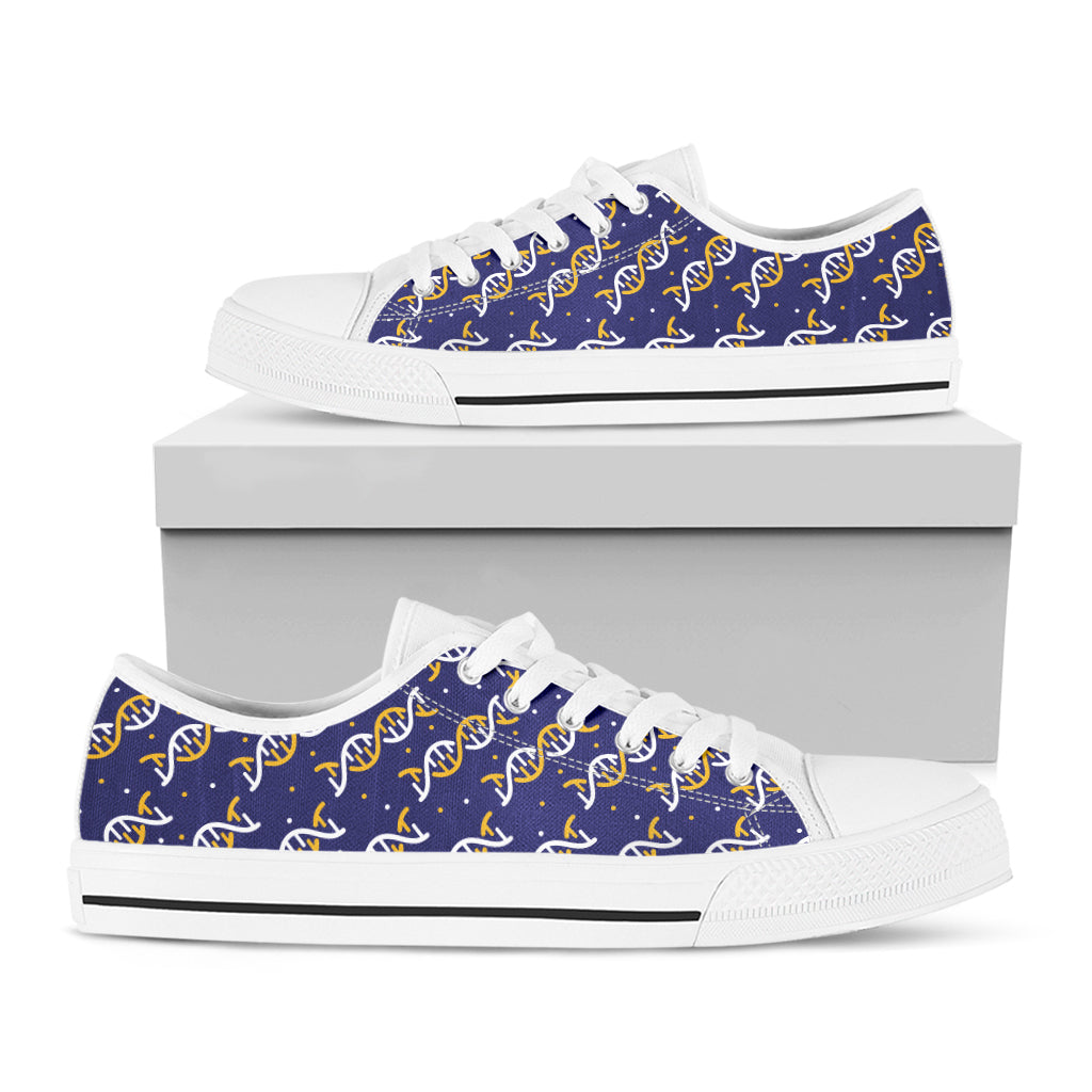 White And Yellow DNA Pattern Print White Low Top Shoes