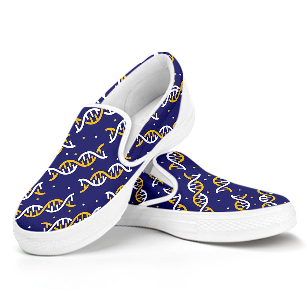 White And Yellow DNA Pattern Print White Slip On Shoes