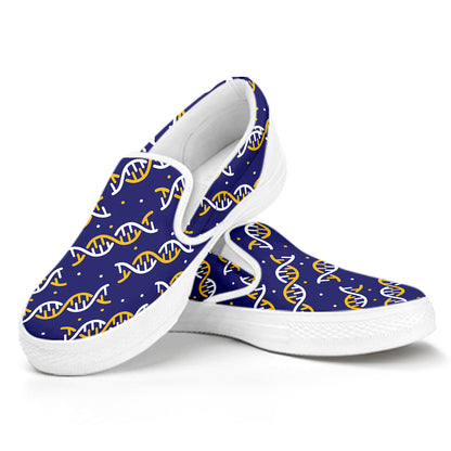 White And Yellow DNA Pattern Print White Slip On Shoes