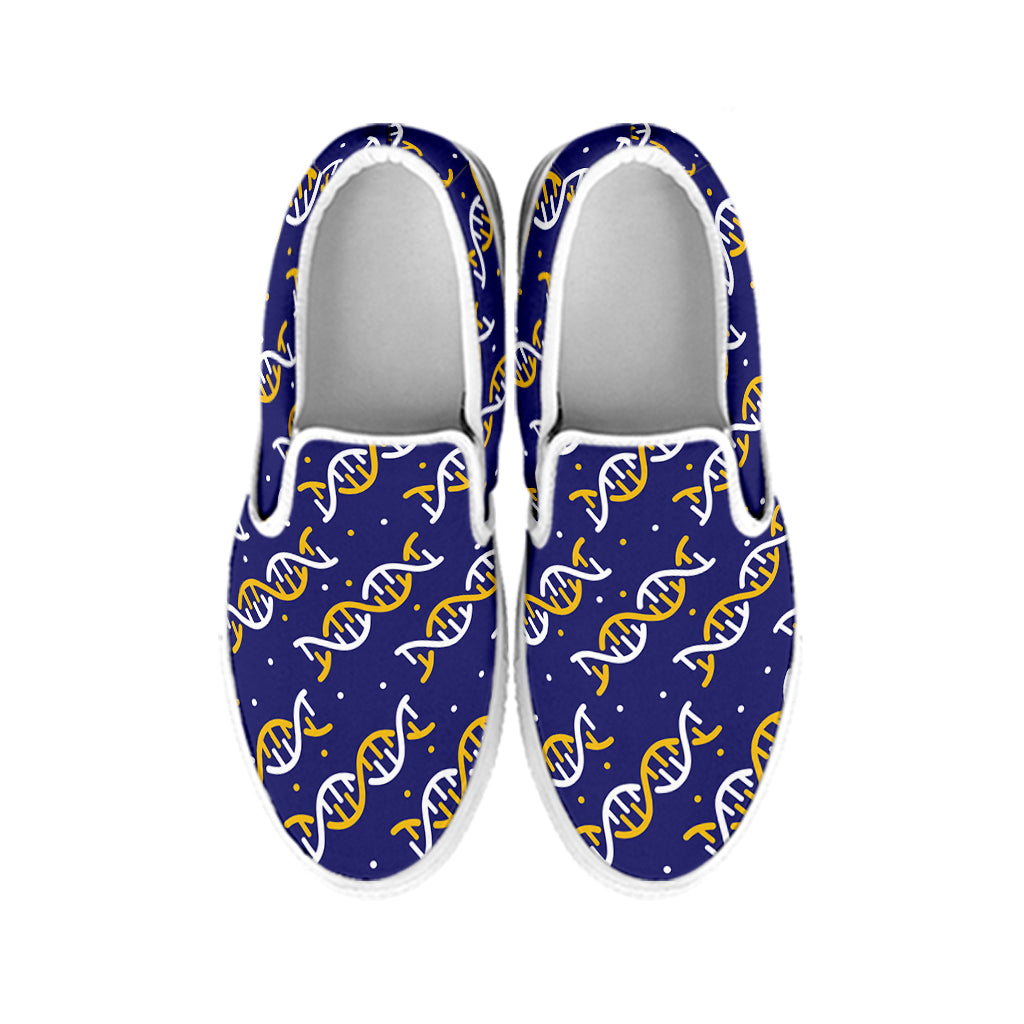 White And Yellow DNA Pattern Print White Slip On Shoes