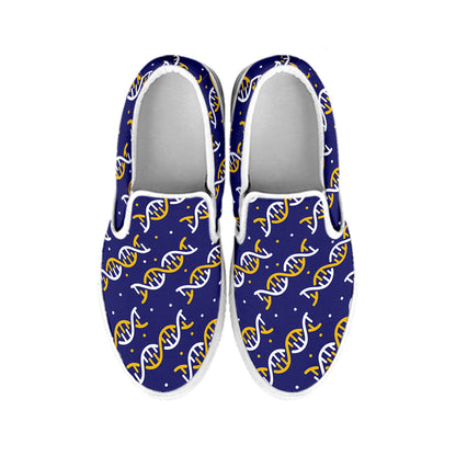White And Yellow DNA Pattern Print White Slip On Shoes