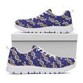 White And Yellow DNA Pattern Print White Running Shoes