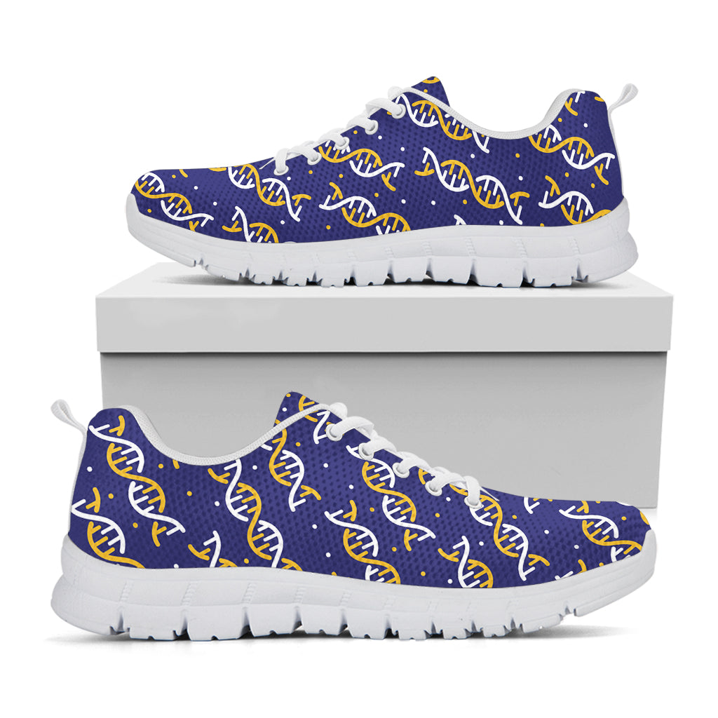 White And Yellow DNA Pattern Print White Sneakers