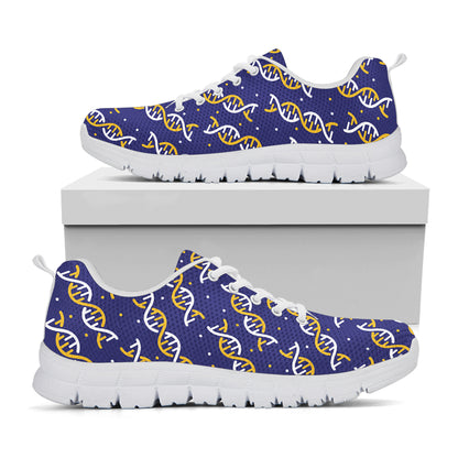 White And Yellow DNA Pattern Print White Sneakers