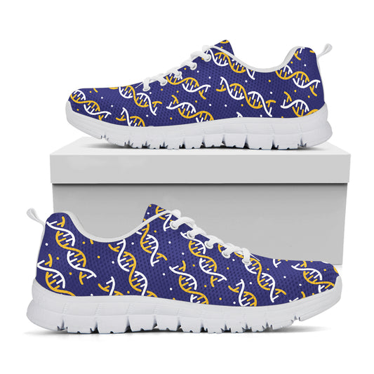 White And Yellow DNA Pattern Print White Sneakers