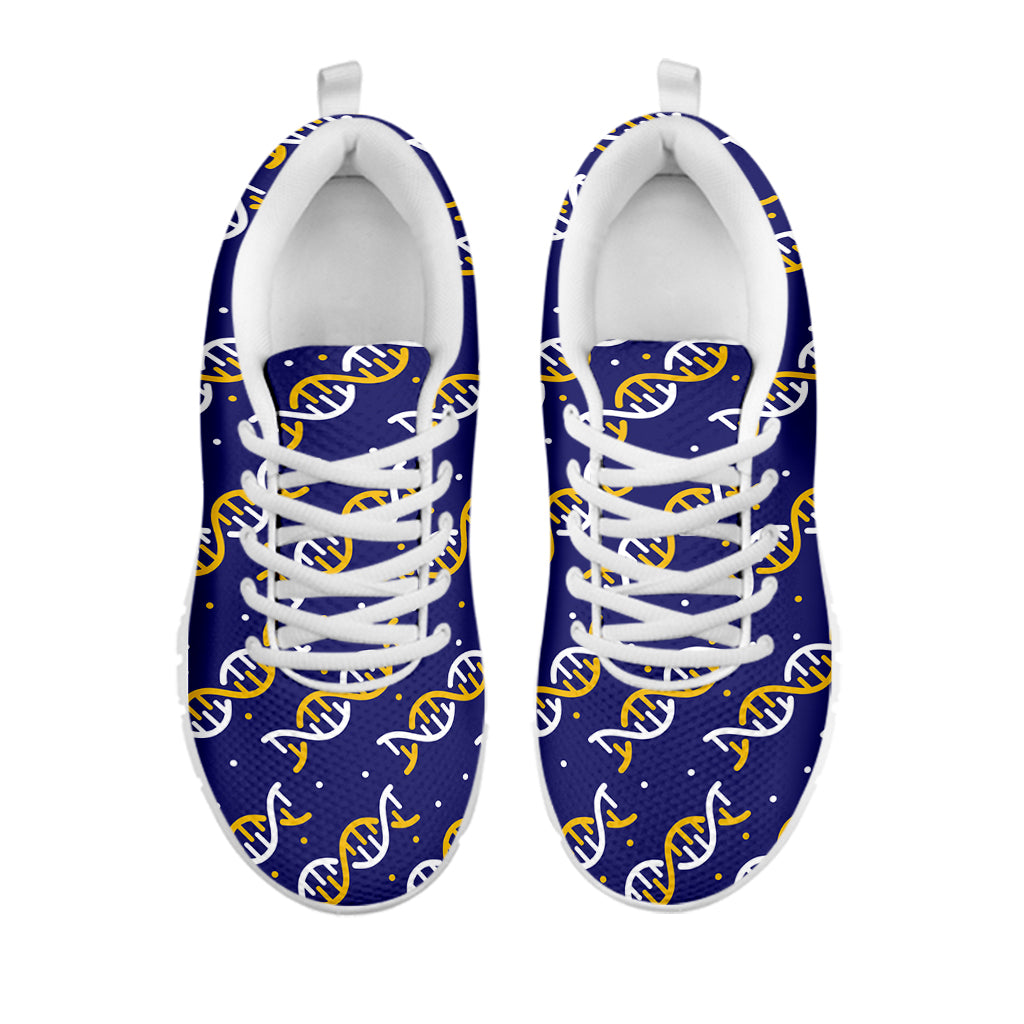White And Yellow DNA Pattern Print White Sneakers