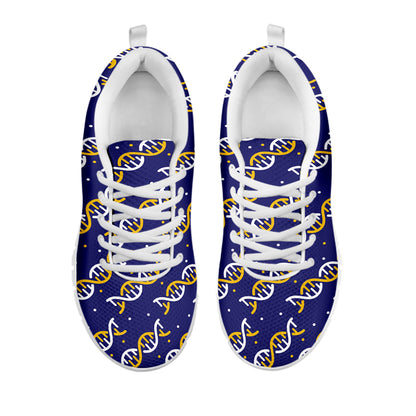White And Yellow DNA Pattern Print White Sneakers