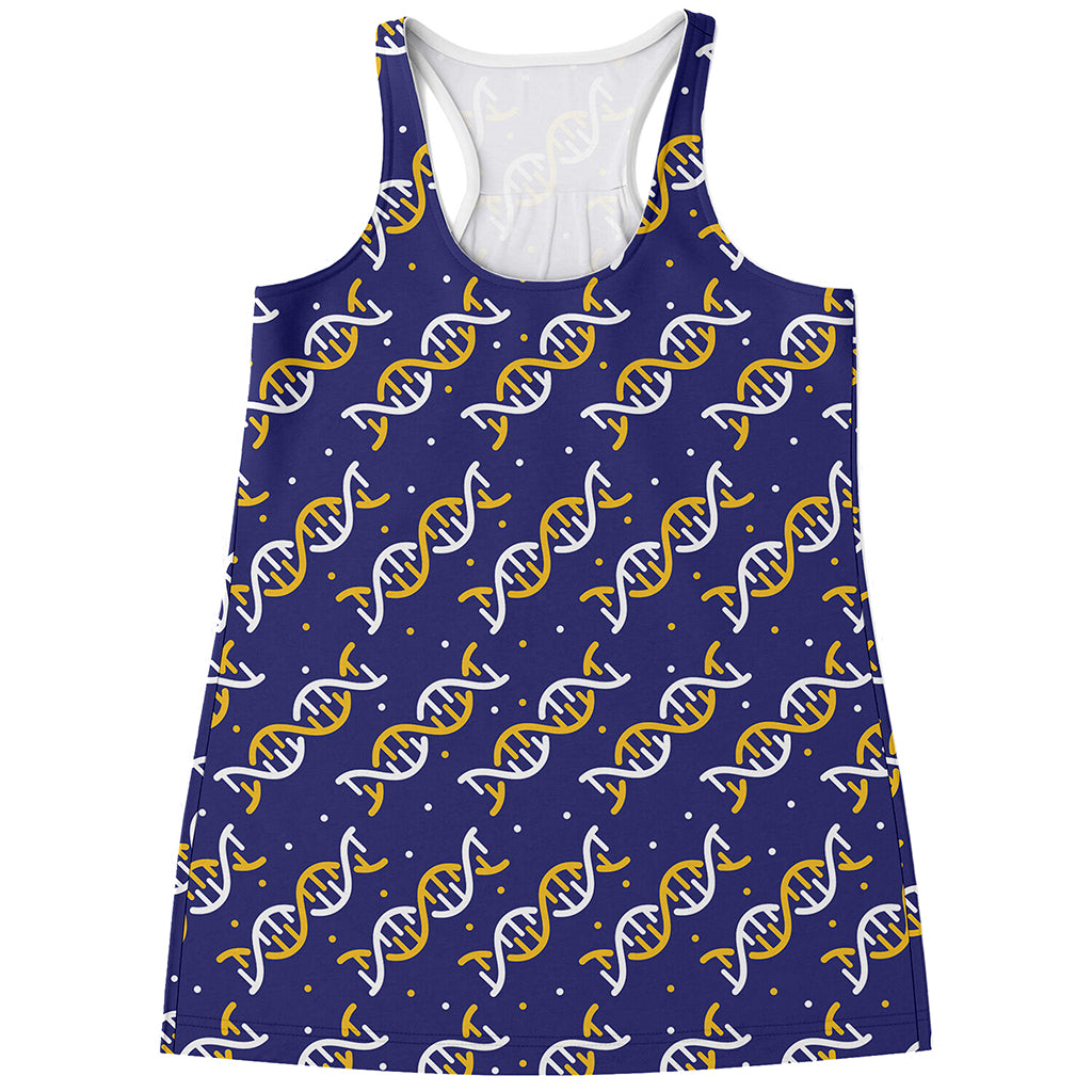 White And Yellow DNA Pattern Print Women's Racerback Tank Top