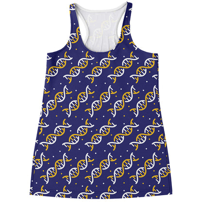 White And Yellow DNA Pattern Print Women's Racerback Tank Top