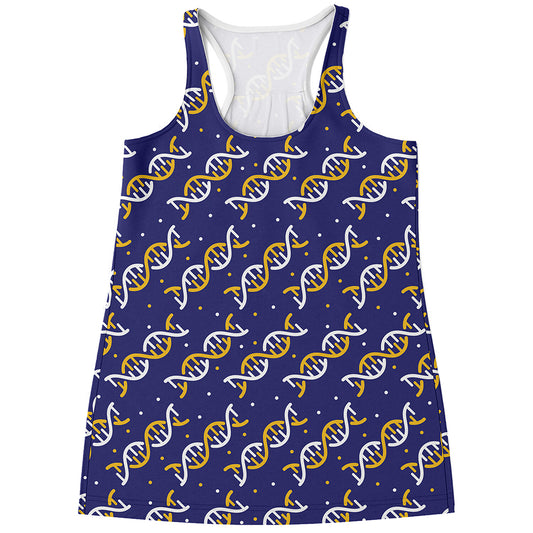 White And Yellow DNA Pattern Print Women's Racerback Tank Top