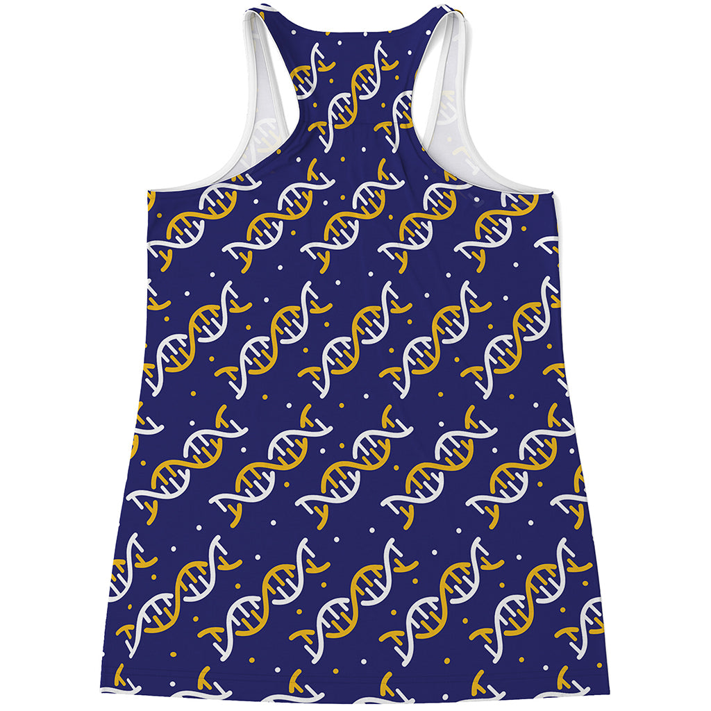 White And Yellow DNA Pattern Print Women's Racerback Tank Top