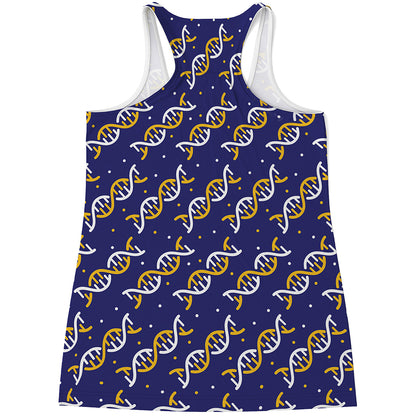 White And Yellow DNA Pattern Print Women's Racerback Tank Top