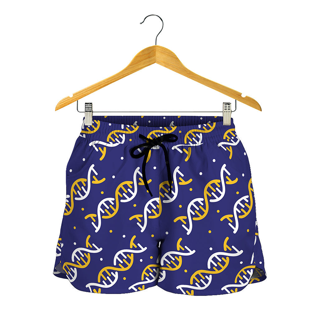 White And Yellow DNA Pattern Print Women's Shorts