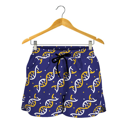 White And Yellow DNA Pattern Print Women's Shorts