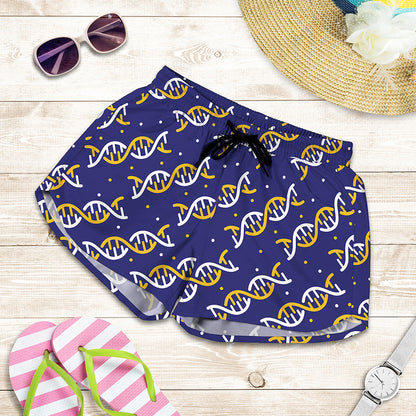 White And Yellow DNA Pattern Print Women's Shorts
