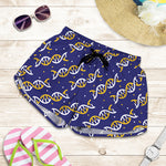 White And Yellow DNA Pattern Print Women's Shorts