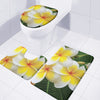 White And Yellow Plumeria Flower Print 3 Piece Bath Mat Set