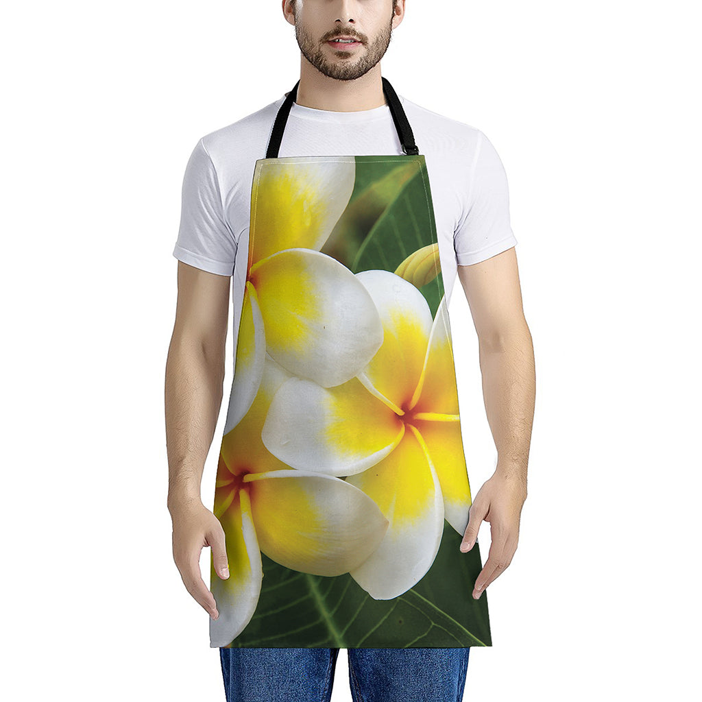 White And Yellow Plumeria Flower Print Apron