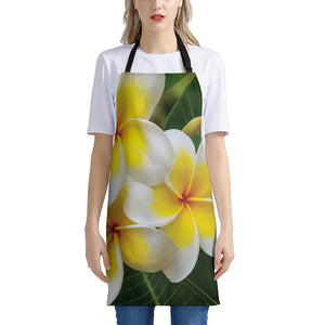 White And Yellow Plumeria Flower Print Apron