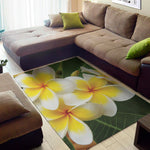 White And Yellow Plumeria Flower Print Area Rug