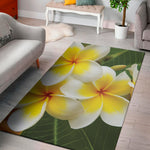 White And Yellow Plumeria Flower Print Area Rug