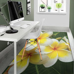 White And Yellow Plumeria Flower Print Area Rug