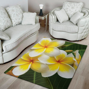 White And Yellow Plumeria Flower Print Area Rug