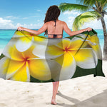 White And Yellow Plumeria Flower Print Beach Sarong Wrap