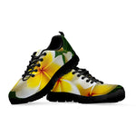 White And Yellow Plumeria Flower Print Black Sneakers