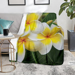 White And Yellow Plumeria Flower Print Blanket