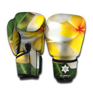 White And Yellow Plumeria Flower Print Boxing Gloves