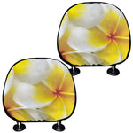 White And Yellow Plumeria Flower Print Car Headrest Covers