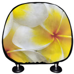 White And Yellow Plumeria Flower Print Car Headrest Covers