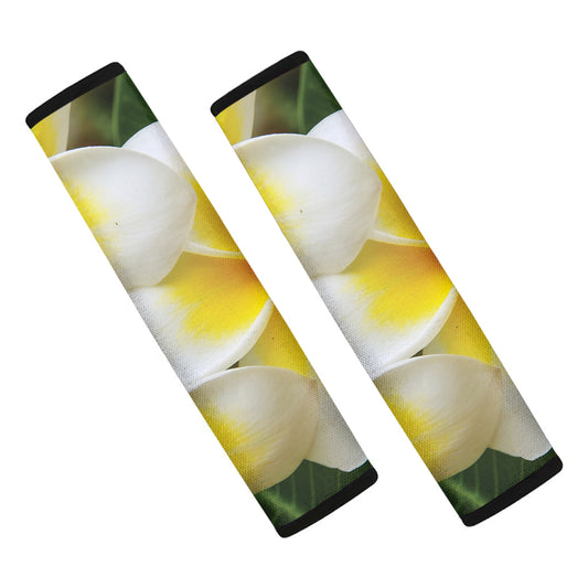 White And Yellow Plumeria Flower Print Car Seat Belt Covers