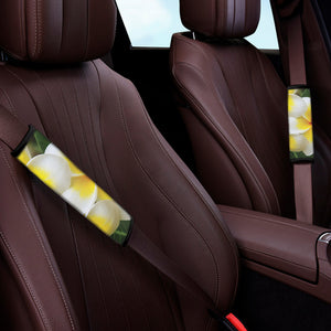 White And Yellow Plumeria Flower Print Car Seat Belt Covers