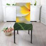 White And Yellow Plumeria Flower Print Dining Chair Slipcover