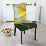 White And Yellow Plumeria Flower Print Dining Chair Slipcover