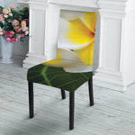 White And Yellow Plumeria Flower Print Dining Chair Slipcover