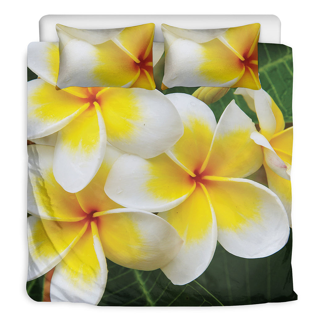 White And Yellow Plumeria Flower Print Duvet Cover Bedding Set