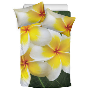 White And Yellow Plumeria Flower Print Duvet Cover Bedding Set