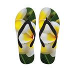 White And Yellow Plumeria Flower Print Flip Flops