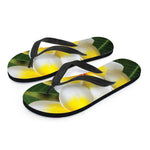 White And Yellow Plumeria Flower Print Flip Flops